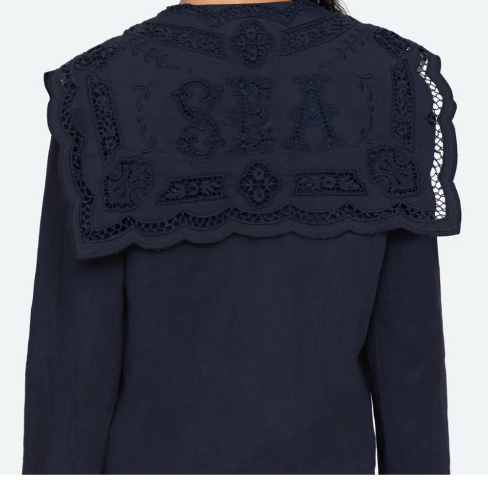 Sea New York Navy broderie Anglaise bob collar  Lace Accent sweatshirt Sz small